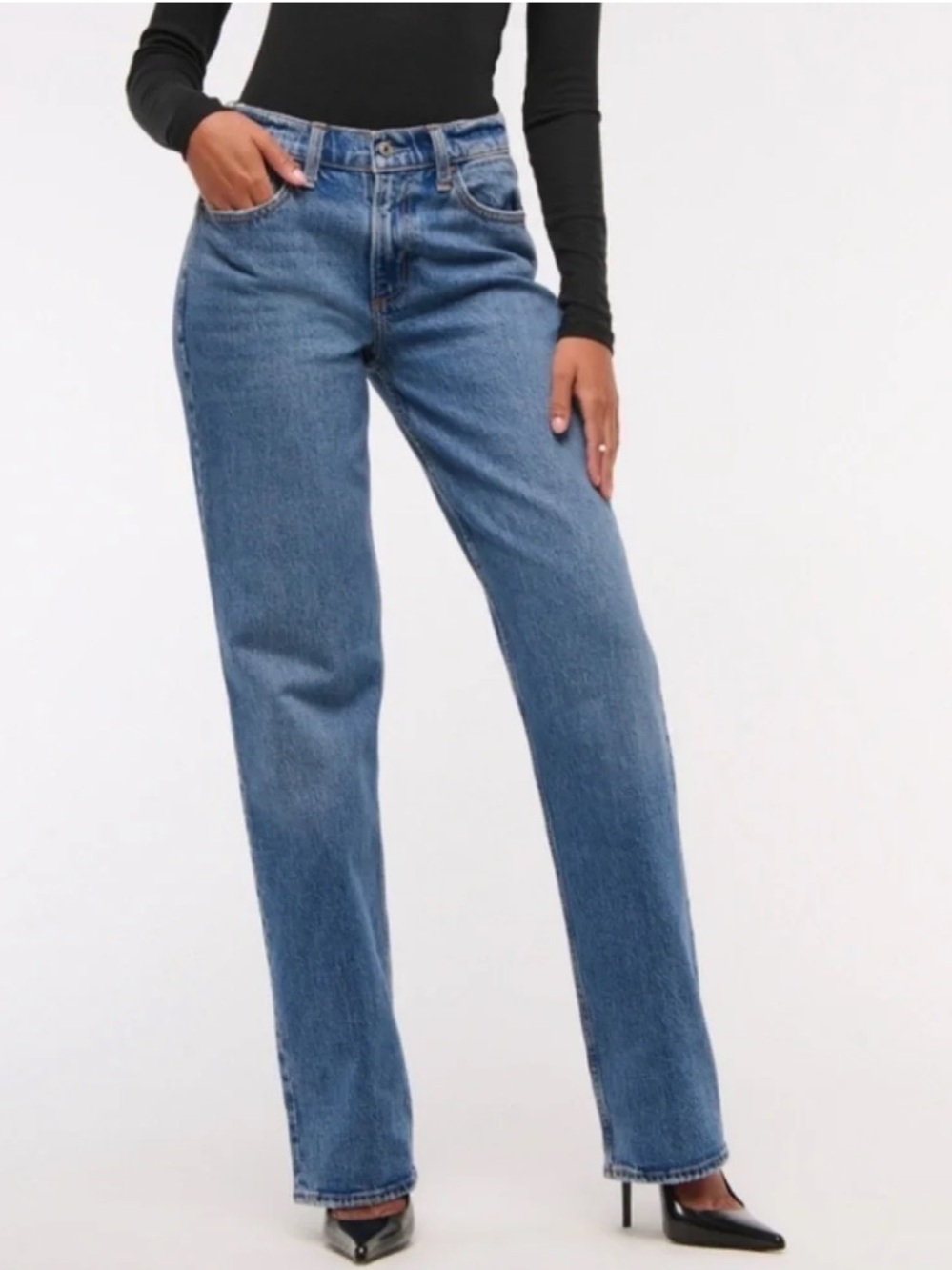 Abercrombie & Fitch CURVE LOVE Women's Baggy Jeans Medium Blue Wash, 35/20R